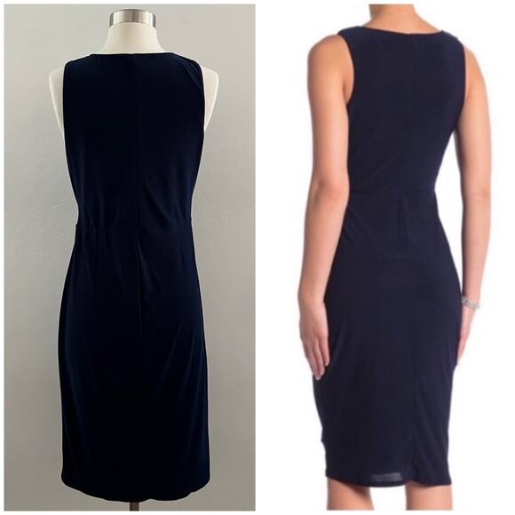 Superfoxx California Dreams Faux Wrap Dress Sleeveless Draped Navy Blue Medium - Picture 2 of 13